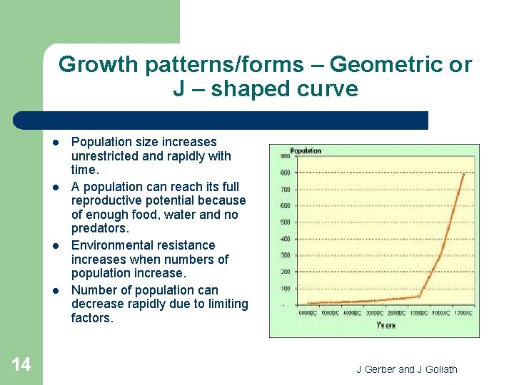 Growth patterns/forms – Geometric or J – shaped curve l l 14 Population size