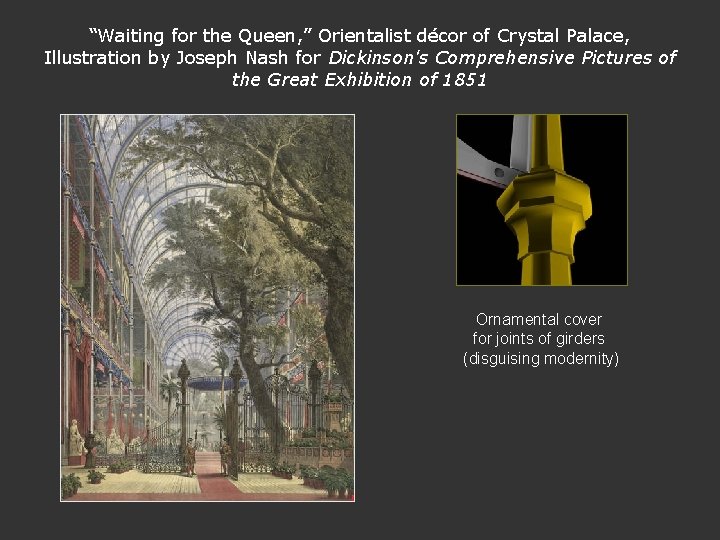 “Waiting for the Queen, ” Orientalist décor of Crystal Palace, Illustration by Joseph Nash