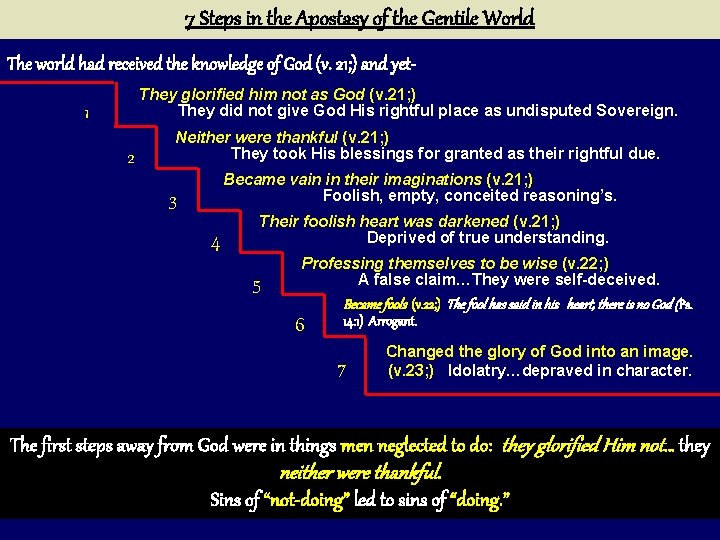 7 Steps in the Apostasy of the Gentile World The world had received the