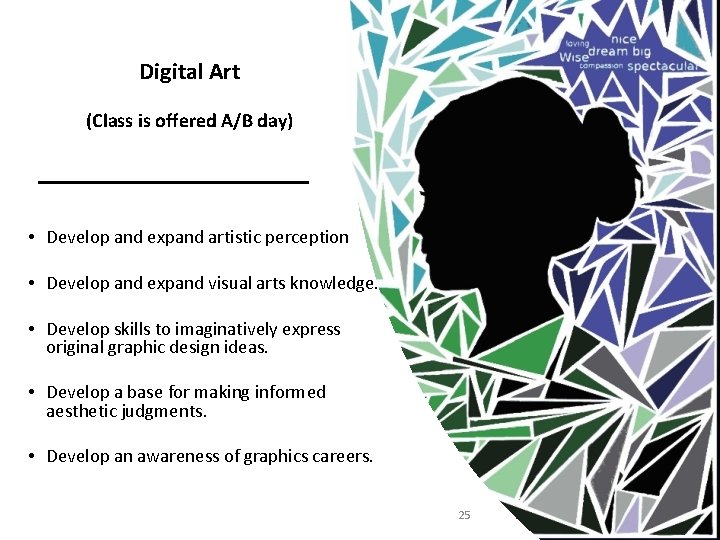 Digital Art (Class is offered A/B day) • Develop and expand artistic perception •