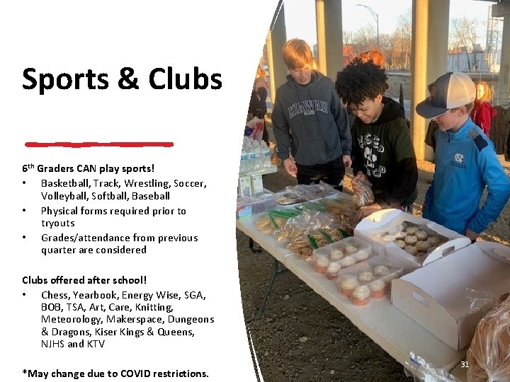 Sports & Clubs 6 th Graders CAN play sports! • Basketball, Track, Wrestling, Soccer,