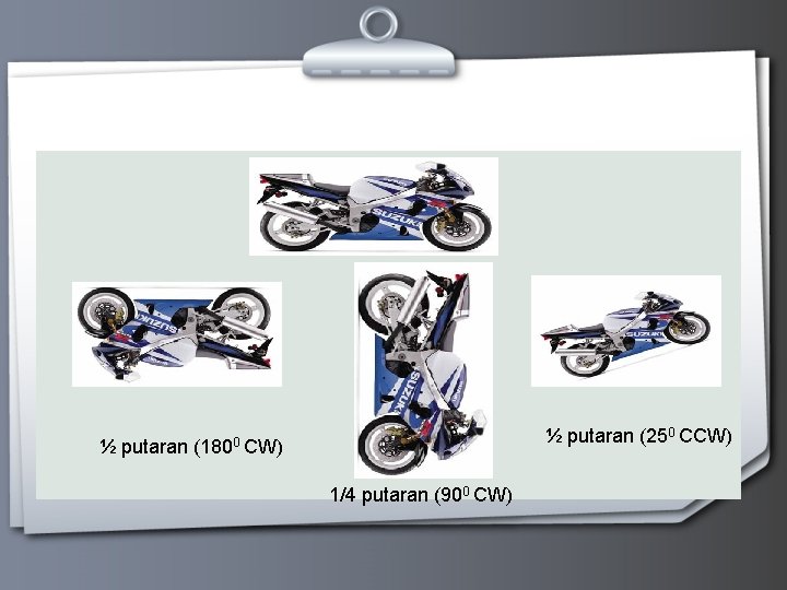 ½ putaran (250 CCW) (1800 CW) 1/4 putaran (900 CW) 