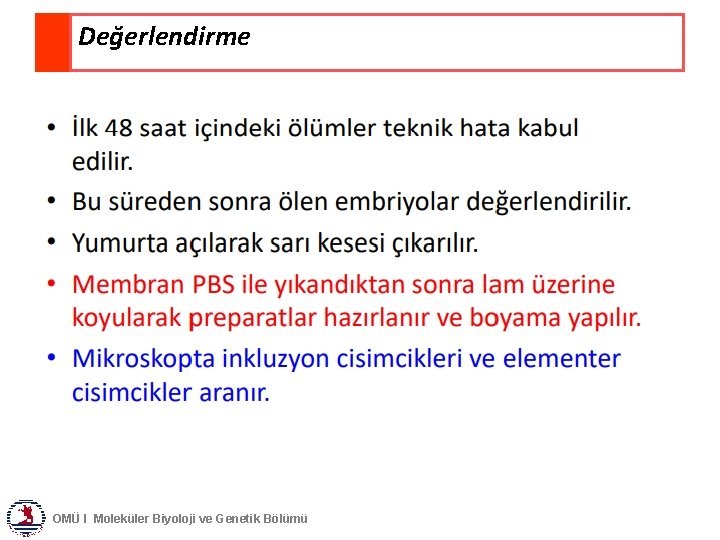 Değerlendirme OMÜ I Moleküler Biyoloji ve Genetik Bölümü 