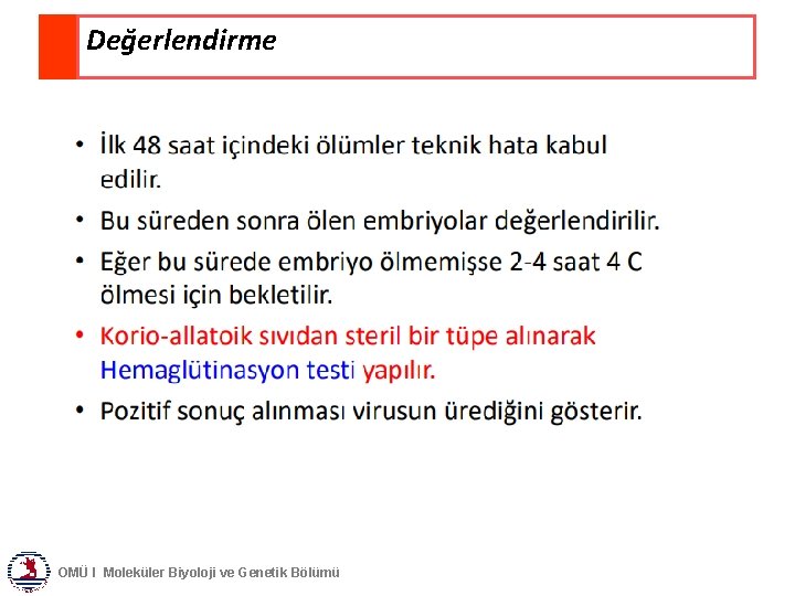 Değerlendirme OMÜ I Moleküler Biyoloji ve Genetik Bölümü 