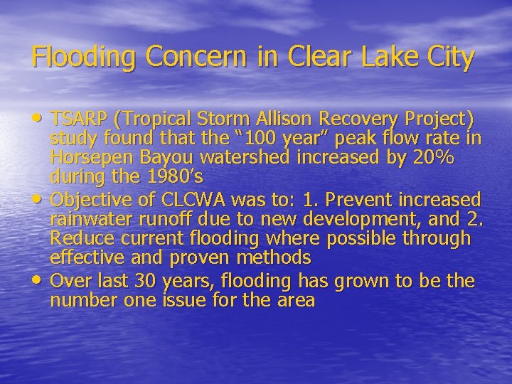 Flooding Concern in Clear Lake City • TSARP (Tropical Storm Allison Recovery Project) •