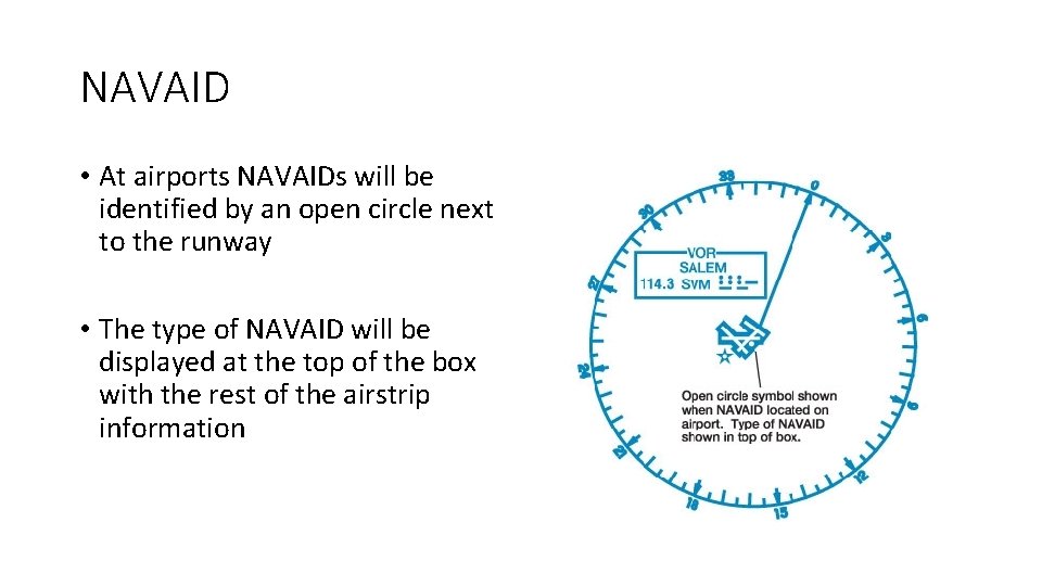 NAVAID • At airports NAVAIDs will be identified by an open circle next to