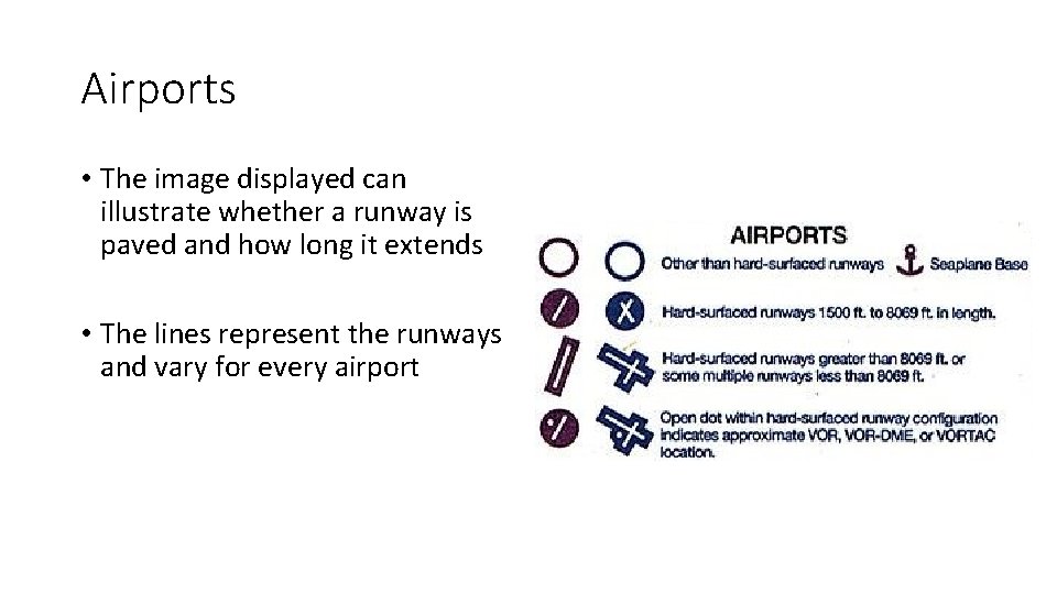 Airports • The image displayed can illustrate whether a runway is paved and how