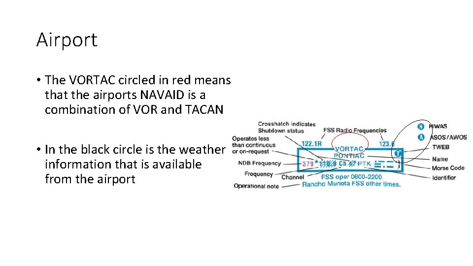 Airport • The VORTAC circled in red means that the airports NAVAID is a