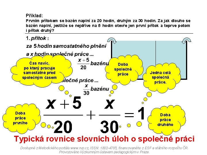 Příklad: Prvním přítokem se bazén naplní za 20 hodin, druhým za 30 hodin. Za