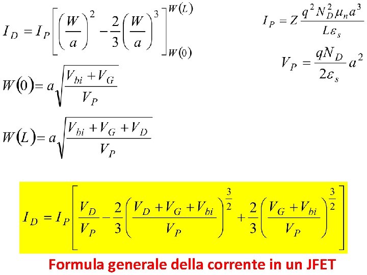 Formula generale della corrente in un JFET 