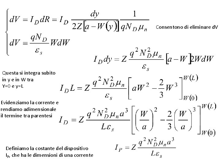 Consentono di eliminare d. V Questa si integra subito in y e in W