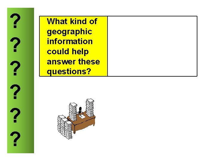 ? ? ? What kind of geographic information could help answer these questions? 