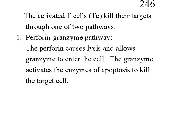 246 The activated T cells (Tc) kill their targets through one of two pathways: