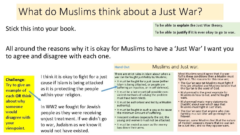 What do Muslims think about a Just War? Stick this into your book. To