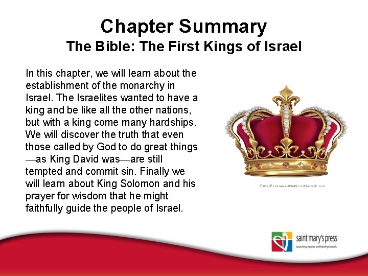 Chapter Summary The Bible: The First Kings of Israel In this chapter, we will