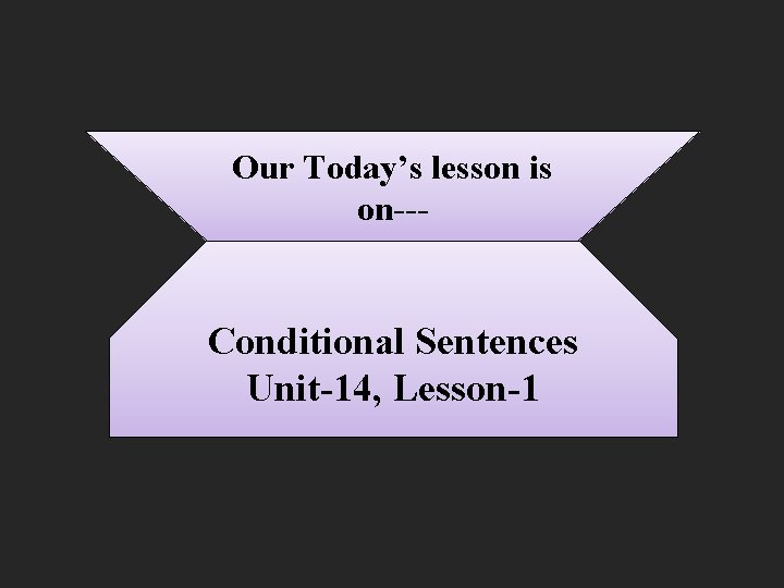 Our Today’s lesson is on--- Conditional Sentences Unit-14, Lesson-1 