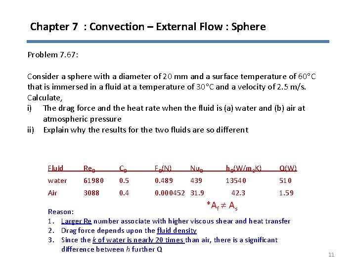Chapter 7 : Convection – External Flow : Sphere Problem 7. 67: Consider a