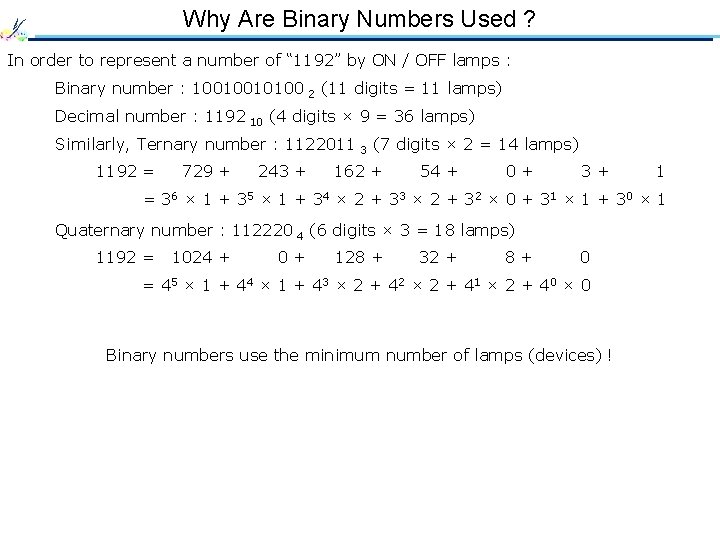 Why Are Binary Numbers Used ? In order to represent a number of “