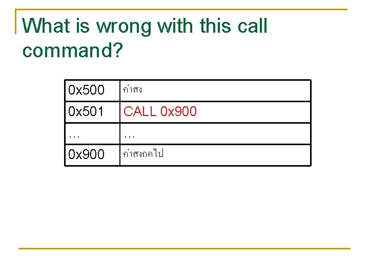 What is wrong with this call command? 0 x 500 คำสง 0 x 501