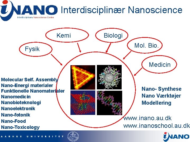 Interdisciplinær Nanoscience Kemi Fysik Biologi Mol. Bio. Medicin Molecular Self. Assembly Nano-Energi materialer Funktionelle