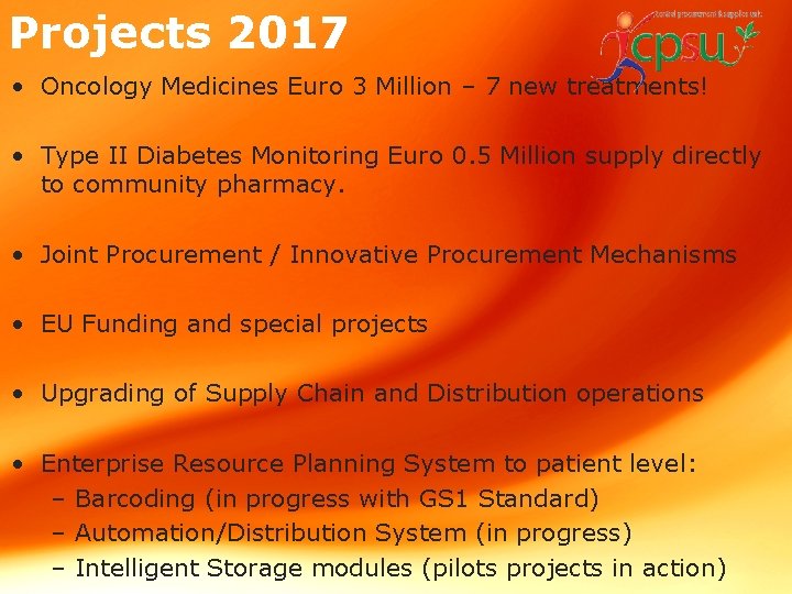 Projects 2017 • Oncology Medicines Euro 3 Million – 7 new treatments! • Type