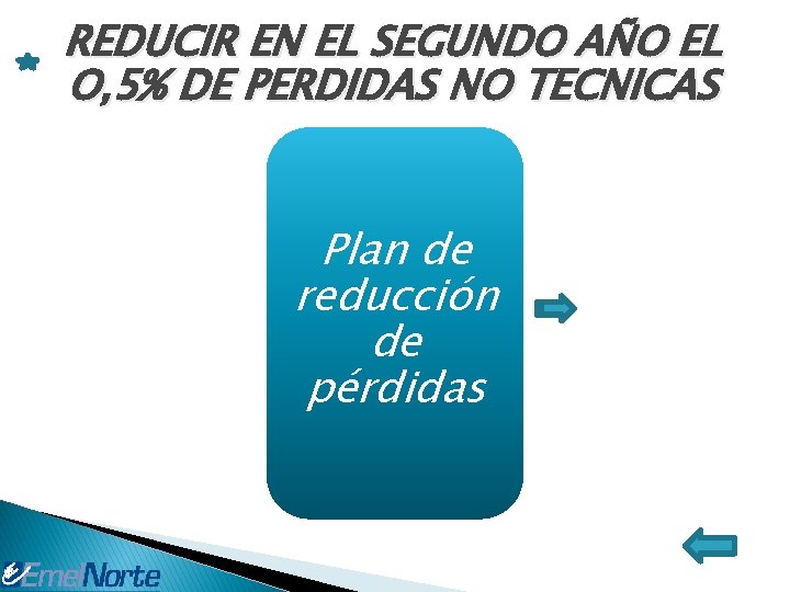 REDUCIR EN EL SEGUNDO AÑO EL O, 5% DE PERDIDAS NO TECNICAS Plan de