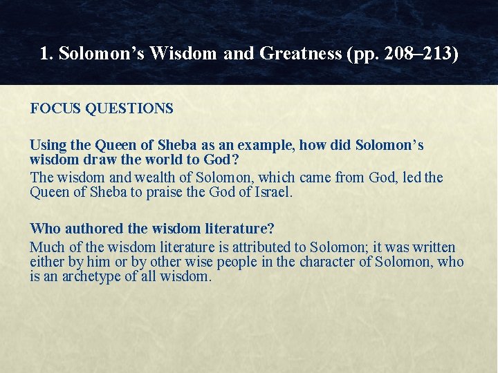 Examples solomons wisdom 1 Kings