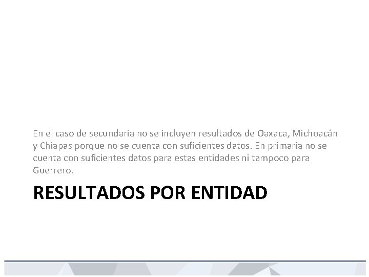 En el caso de secundaria no se incluyen resultados de Oaxaca, Michoacán y Chiapas