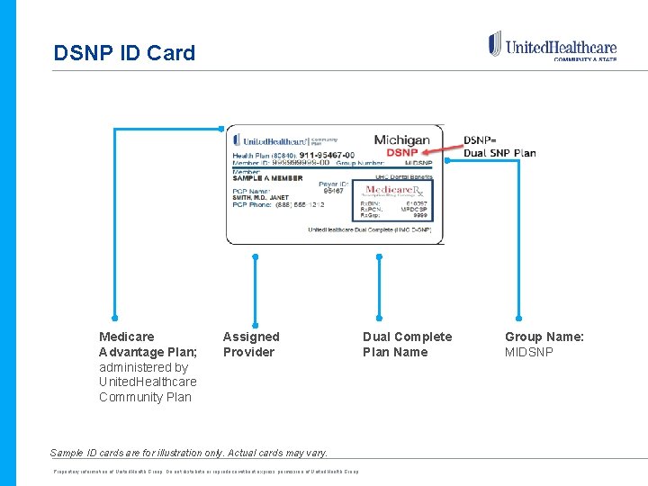 DSNP ID Card Medicare Advantage Plan; administered by United. Healthcare Community Plan Assigned Provider DSNP ID Card Medicare Advantage Plan; administered by United. Healthcare Community Plan Assigned Provider