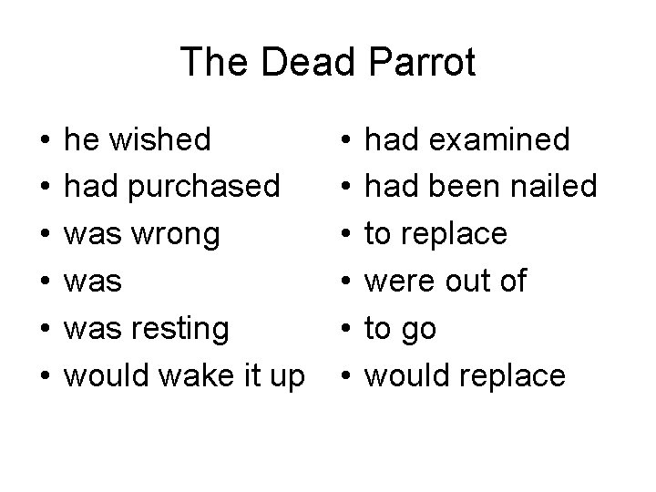 The Dead Parrot • • • he wished had purchased was wrong was resting