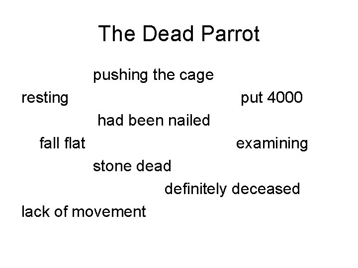 The Dead Parrot pushing the cage resting put 4000 had been nailed fall flat