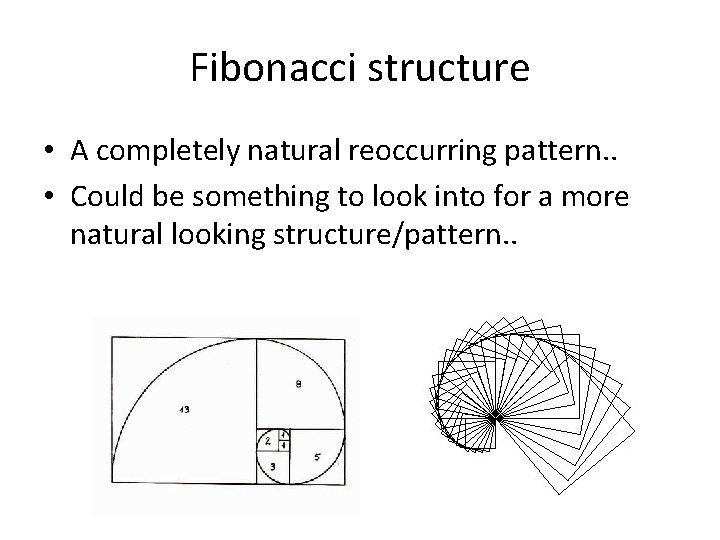 Fibonacci structure • A completely natural reoccurring pattern. . • Could be something to