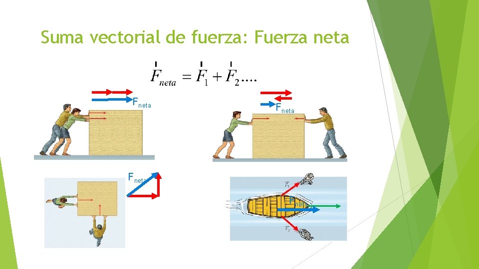 Suma vectorial de fuerza: Fuerza neta Fneta 