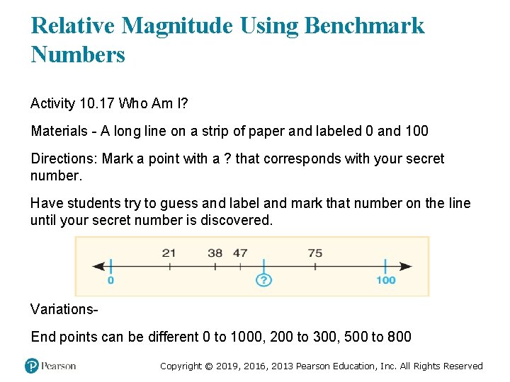 Relative Magnitude Using Benchmark Numbers Activity 10. 17 Who Am I? Materials - A