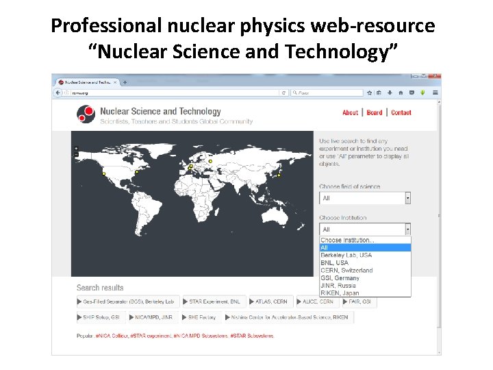 Professional nuclear physics web-resource “Nuclear Science and Technology” Professional nuclear physics web-resource “Nuclear Science and Technology”