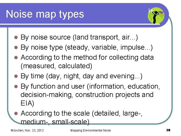 Noise map types l l l By noise source (land transport, air. . .