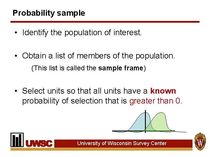 Probability sample • Identify the population of interest. • Obtain a list of members Probability sample • Identify the population of interest. • Obtain a list of members
