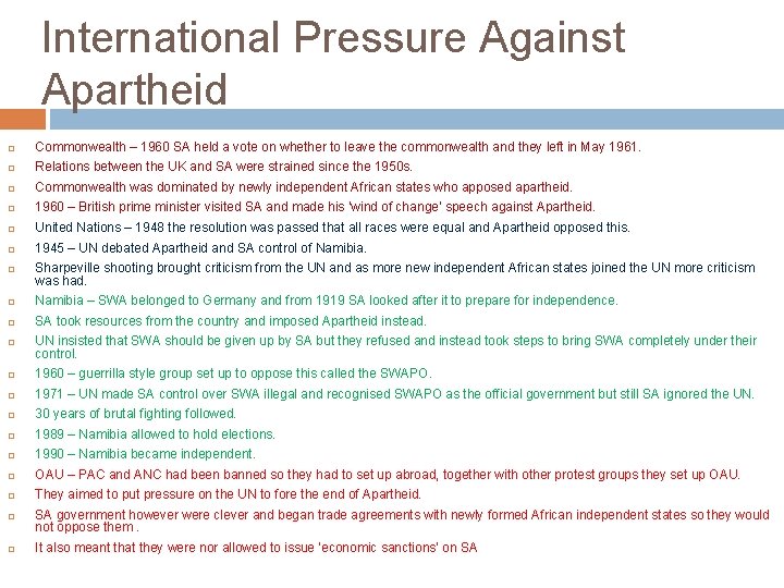 International Pressure Against Apartheid Commonwealth – 1960 SA held a vote on whether to