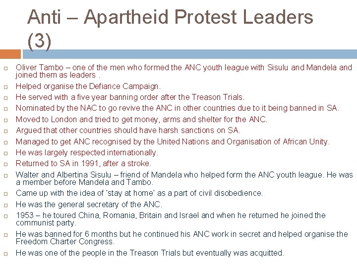 Anti – Apartheid Protest Leaders (3) Oliver Tambo – one of the men who