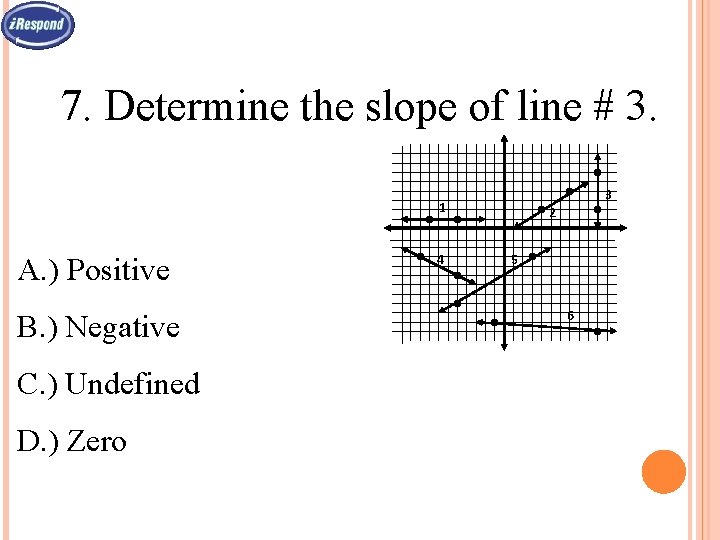 7. Determine the slope of line # 3. 3 1 A. ) Positive B.