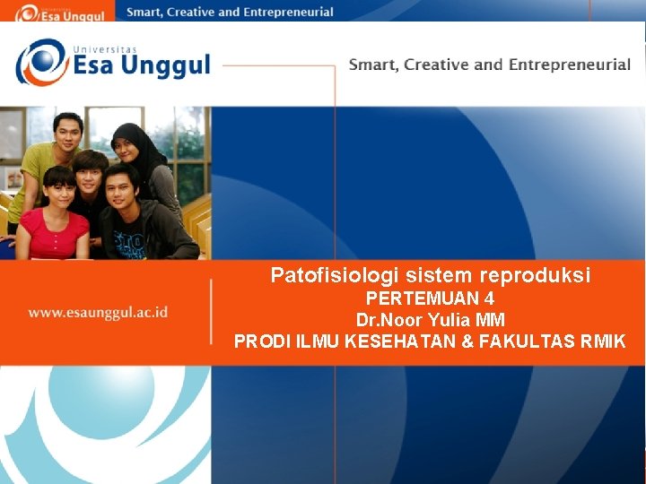 Patofisiologi sistem reproduksi PERTEMUAN 4 Dr. Noor Yulia MM PRODI ILMU KESEHATAN & FAKULTAS Patofisiologi sistem reproduksi PERTEMUAN 4 Dr. Noor Yulia MM PRODI ILMU KESEHATAN & FAKULTAS