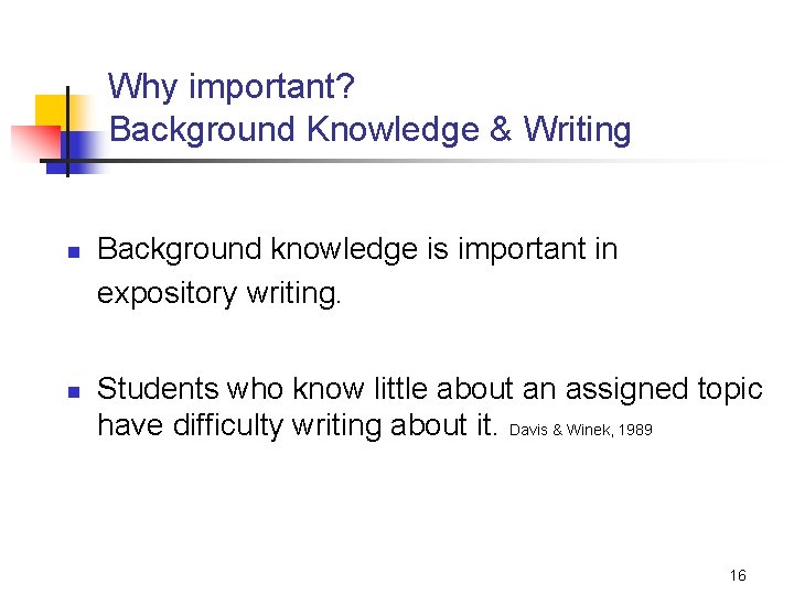 Background Knowledge Key to Reading Comprehension and Learning