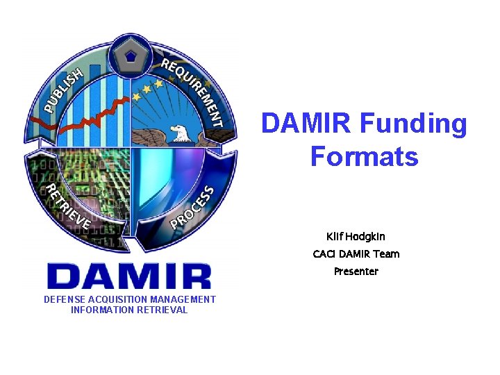 DAMIR Funding Formats Klif Hodgkin CACI DAMIR Team Presenter DEFENSE ACQUISITION MANAGEMENT INFORMATION RETRIEVAL