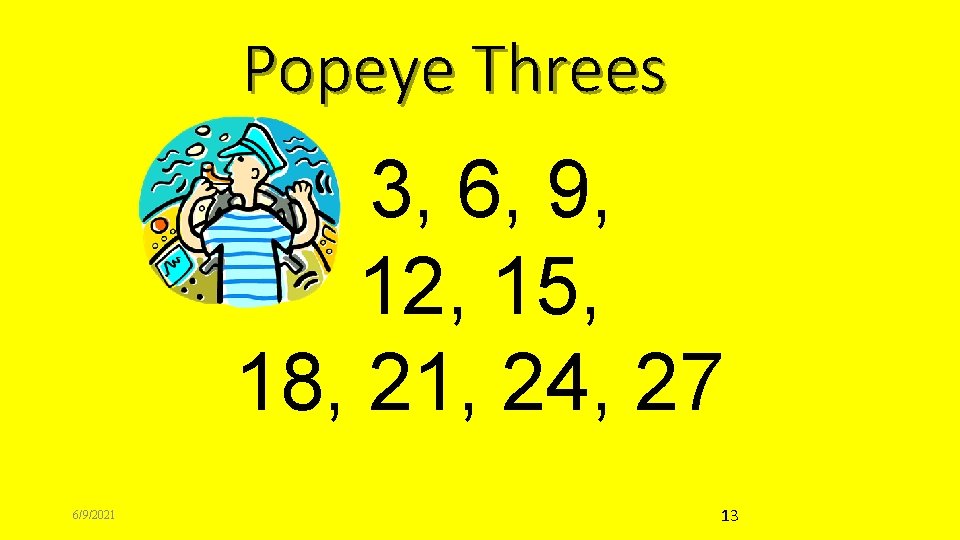 Popeye Threes 3, 6, 9, 12, 15, 18, 21, 24, 27 6/9/2021 13 