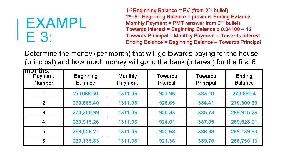 EXAMPL E 3: 1 st Beginning Balance = PV (from 2 nd bullet) 2