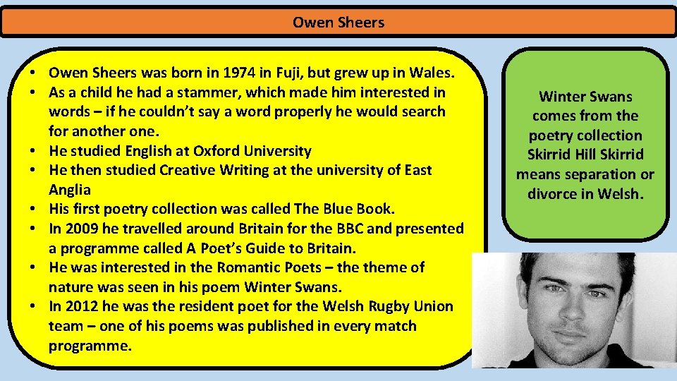 Owen Sheers • Owen Sheers was born in 1974 in Fuji, but grew up