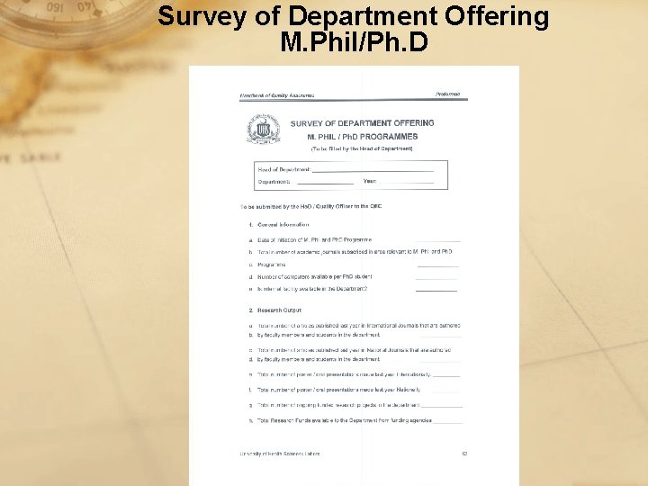 Survey of Department Offering M. Phil/Ph. D 