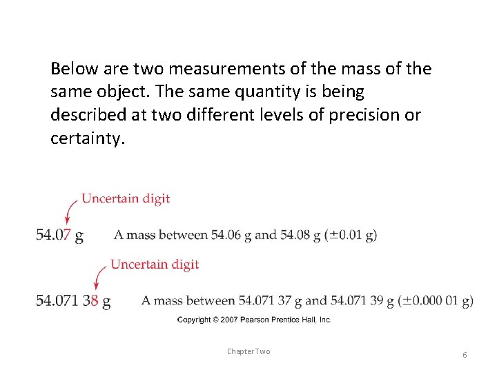 Below are two measurements of the mass of the same object. The same quantity