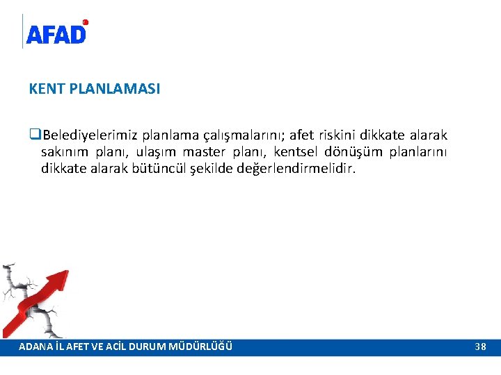 KENT PLANLAMASI q. Belediyelerimiz planlama çalışmalarını; afet riskini dikkate alarak sakınım planı, ulaşım master