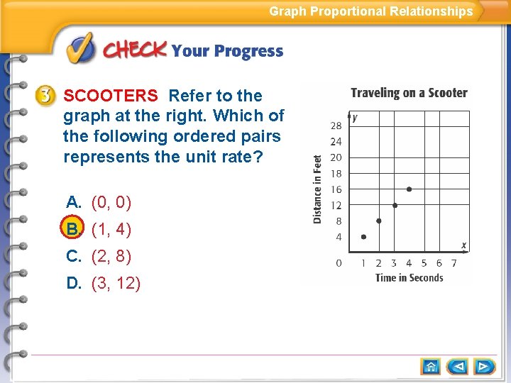 Graph Proportional Relationships SCOOTERS Refer to the graph at the right. Which of the